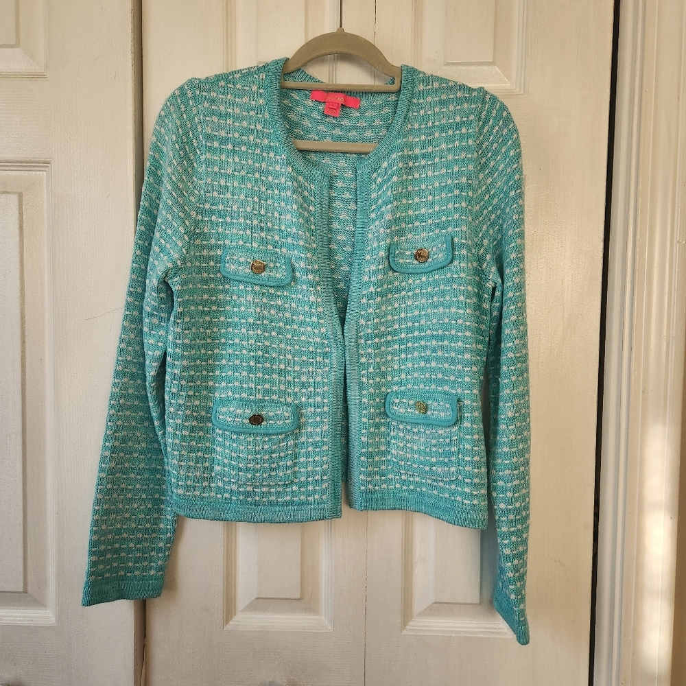 Lilly Pulitzer Seafoam Green Tweed-Style Cardigan Jacket. FINAL PRICE!!! - Picture 3 of 12